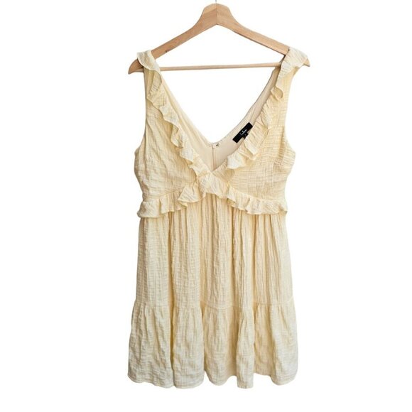 Lulus Short Loose Fit Ruffled V-Neck Dress, Soft Yellow, Festival, Size Small - Picture 1 of 9